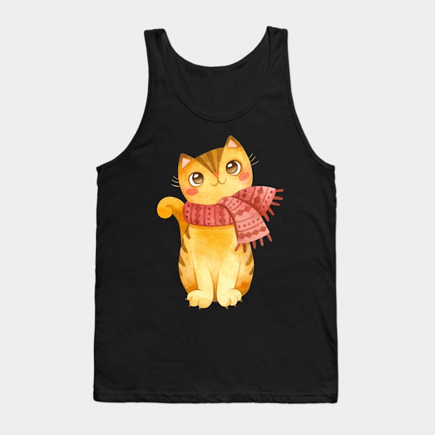 Cute Scarf Cat Tank Top by TeesByKimchi